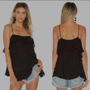 Free People Black Ruffle Tank Top